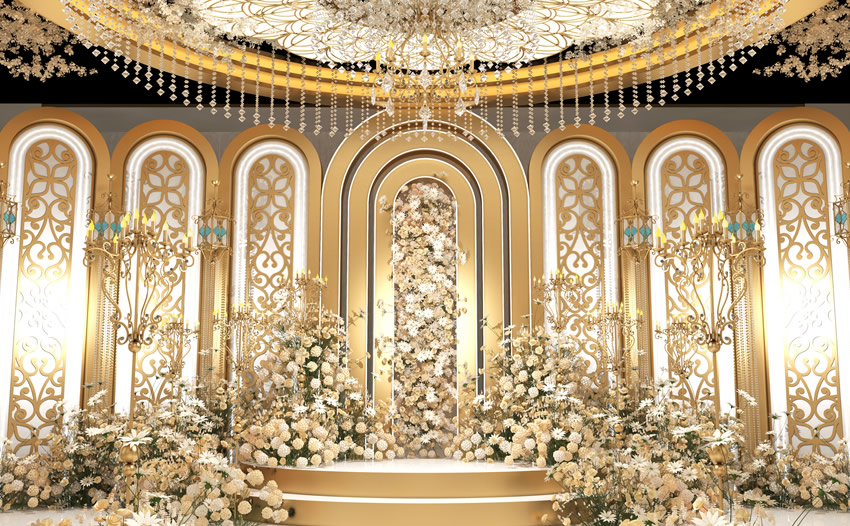 莱州香槟色调婚礼堂效果展示